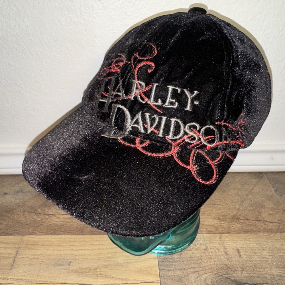Harley Davidson Womens Hat Black Velvet Authentic Embroidered Adjustable Mint